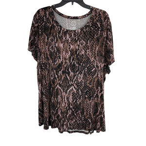 Maurices Womens Shirt Size 2 Black Snake Print Short Sleeve Knit Top
